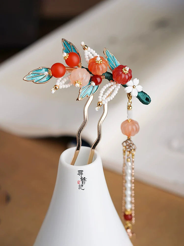 Long Tassels Hair Pins: Cute Ripe Pumpkin