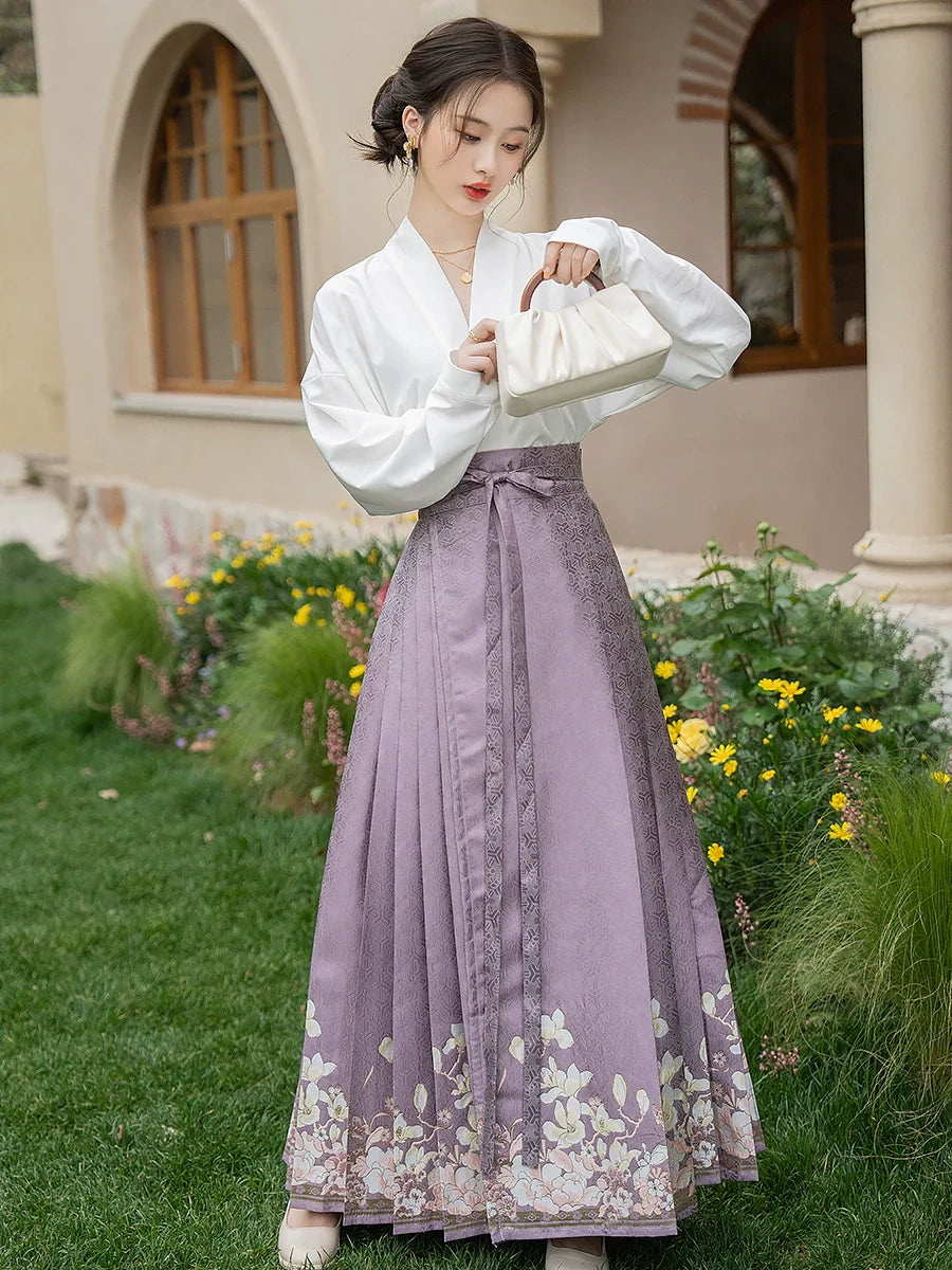 Ming Dynasty Modern Hanfu, Mamianqun, Evening Jade 晚玉