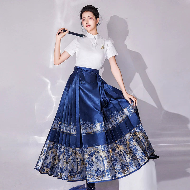 Ming Dynasty Modern Hanfu, Mamianqun, Porcelain 青花瓷