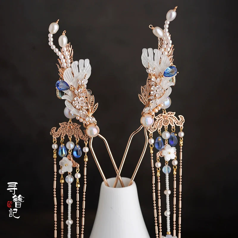 Long Tassel Hair Pin: Tears of Sapphire