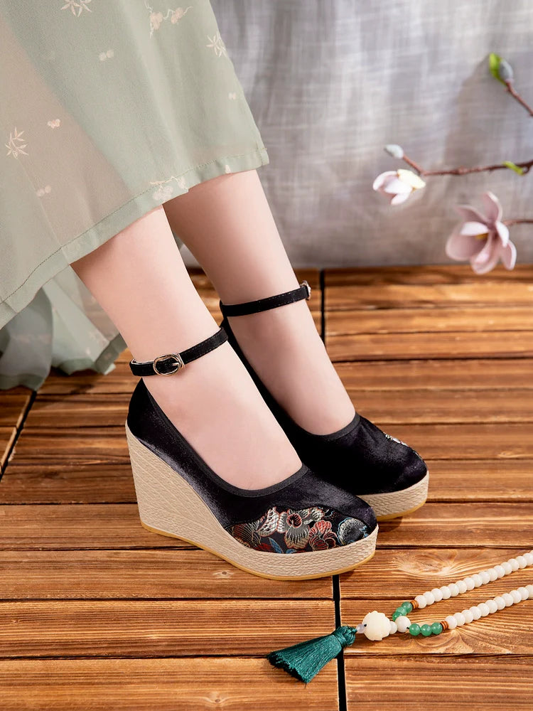 Elena - Wedge Heels Embroidered Qipao Shoes