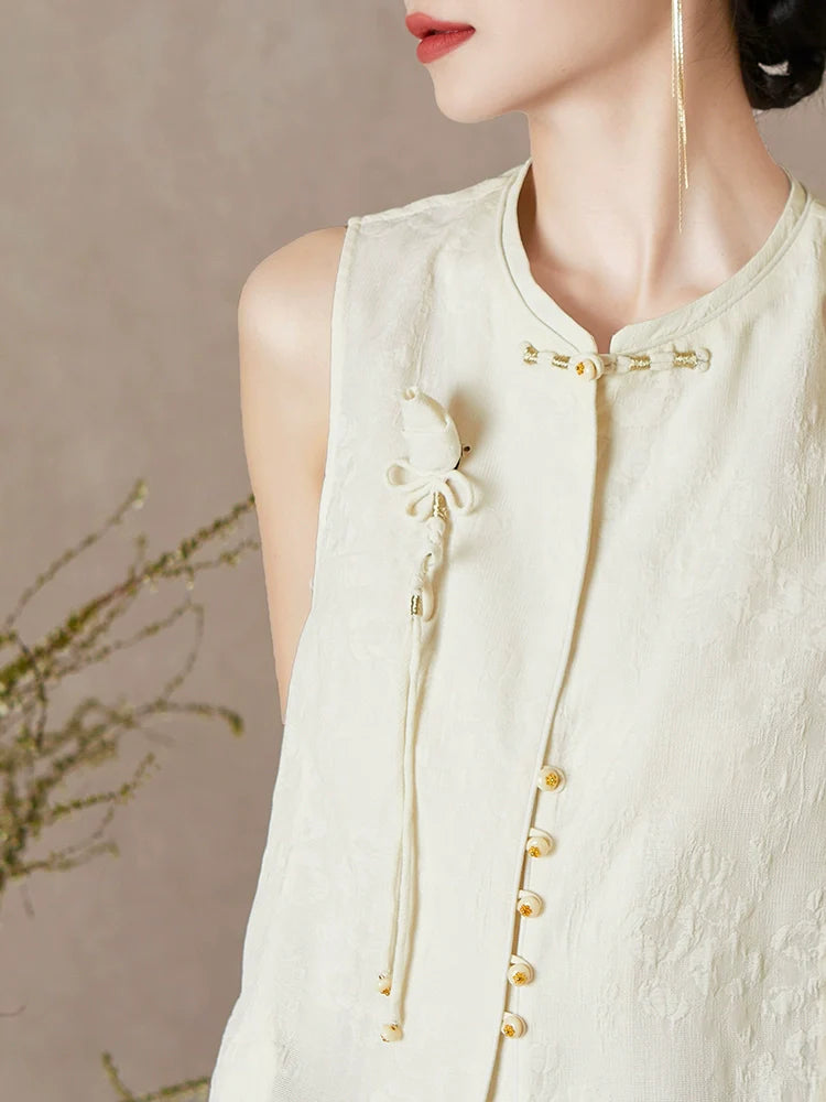 Lixia - New Chinese Style Jacquard Women Vest