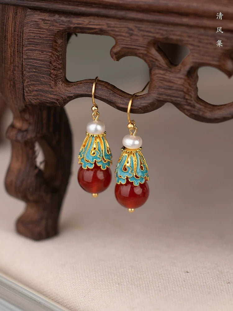 Oriental Agate Chinese Style Earrings