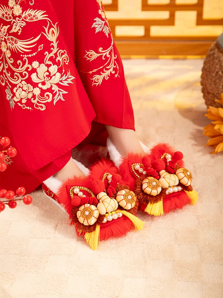 New Year - Traditional Chinese Lion Furry Shoes