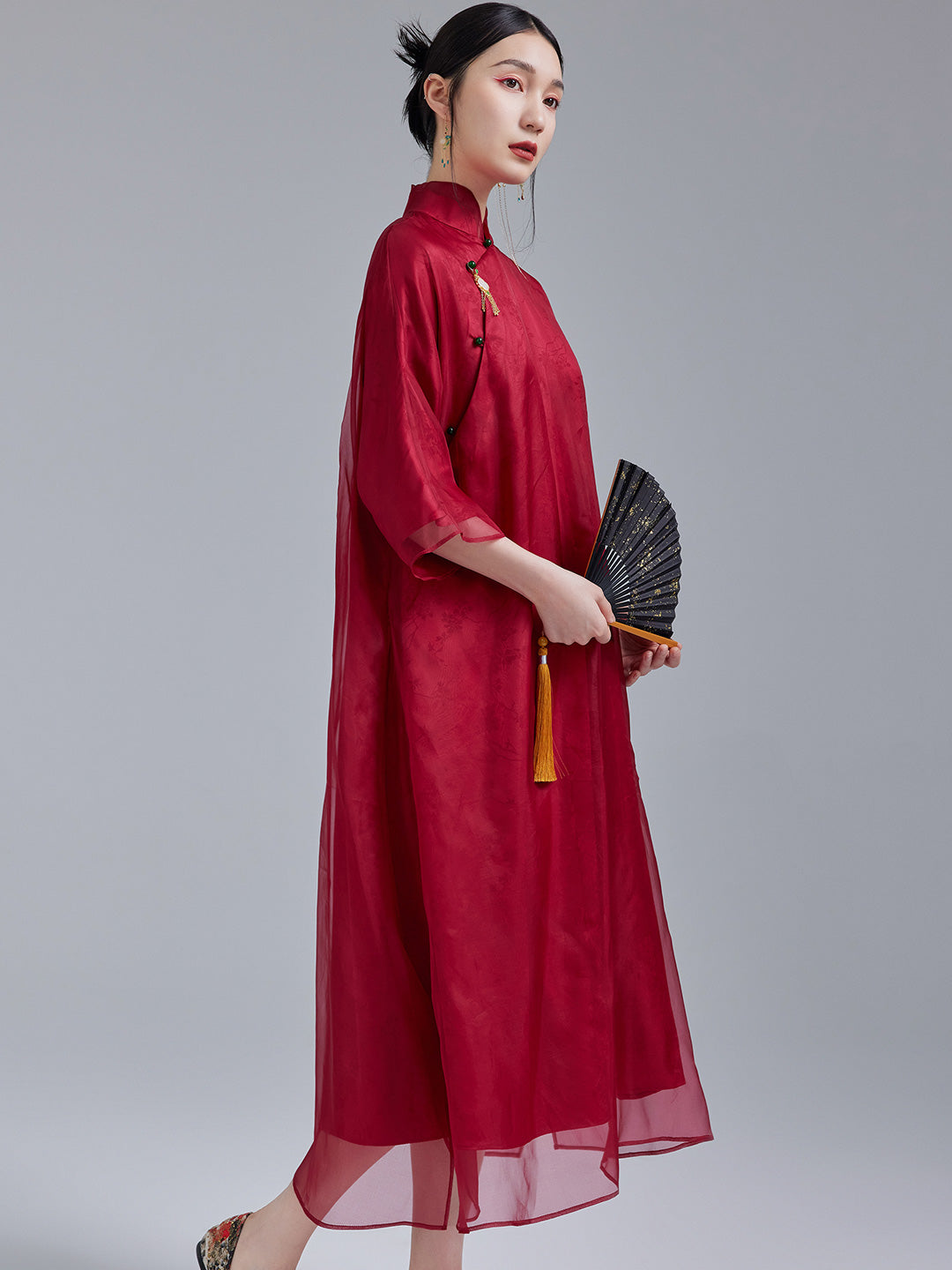 Ruby - 100% Silk Organza Loose Cheongsam Dress