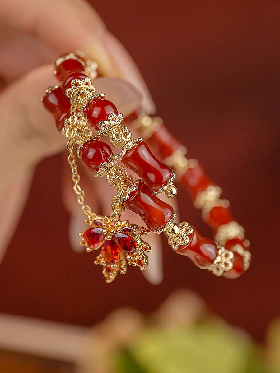 Autumn Maple Leaf Ancient Red Agate Bracelet