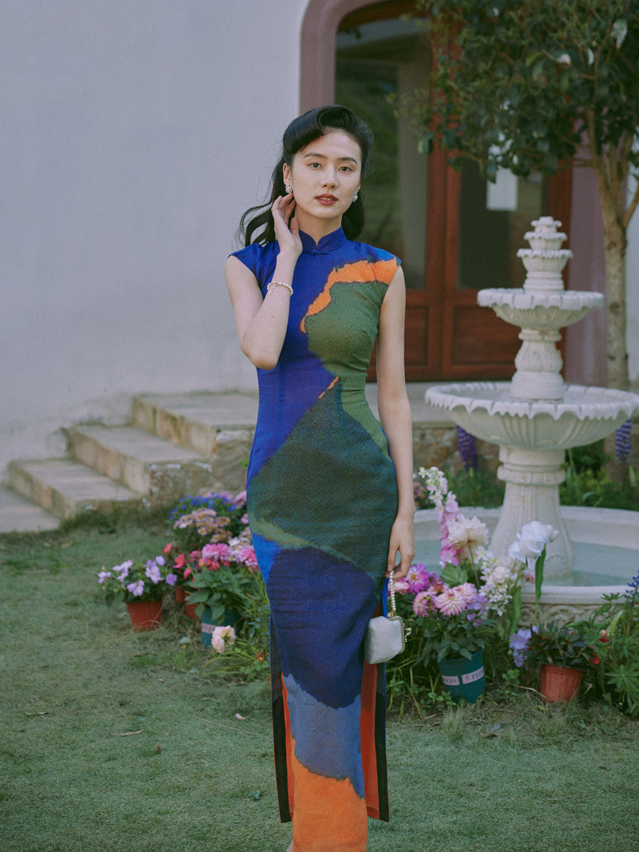 Gradual Spring 渐青 - Spring and Summer Short Sleeve Hong Kong-Style Ramie Cheongsam (Preorder)