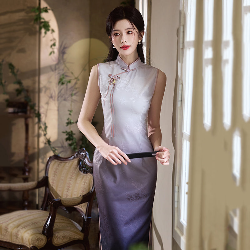 Lilac Mint - Sleeveless Purple Midi Cheongsam