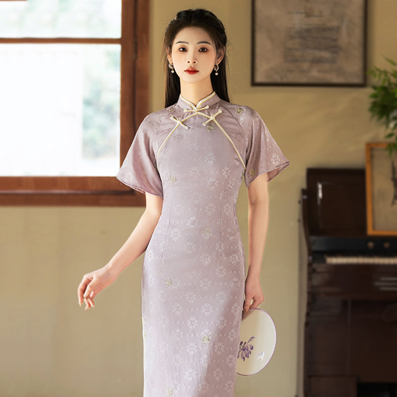 Sweet Lilac - Flare Sleeve Spring Purple Midi Cheongsam