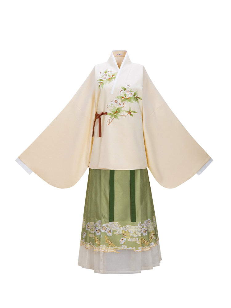Moon 酌月 - Pipa Sleeve Top & Mamianqun Ming Dynasty Hanfu Set