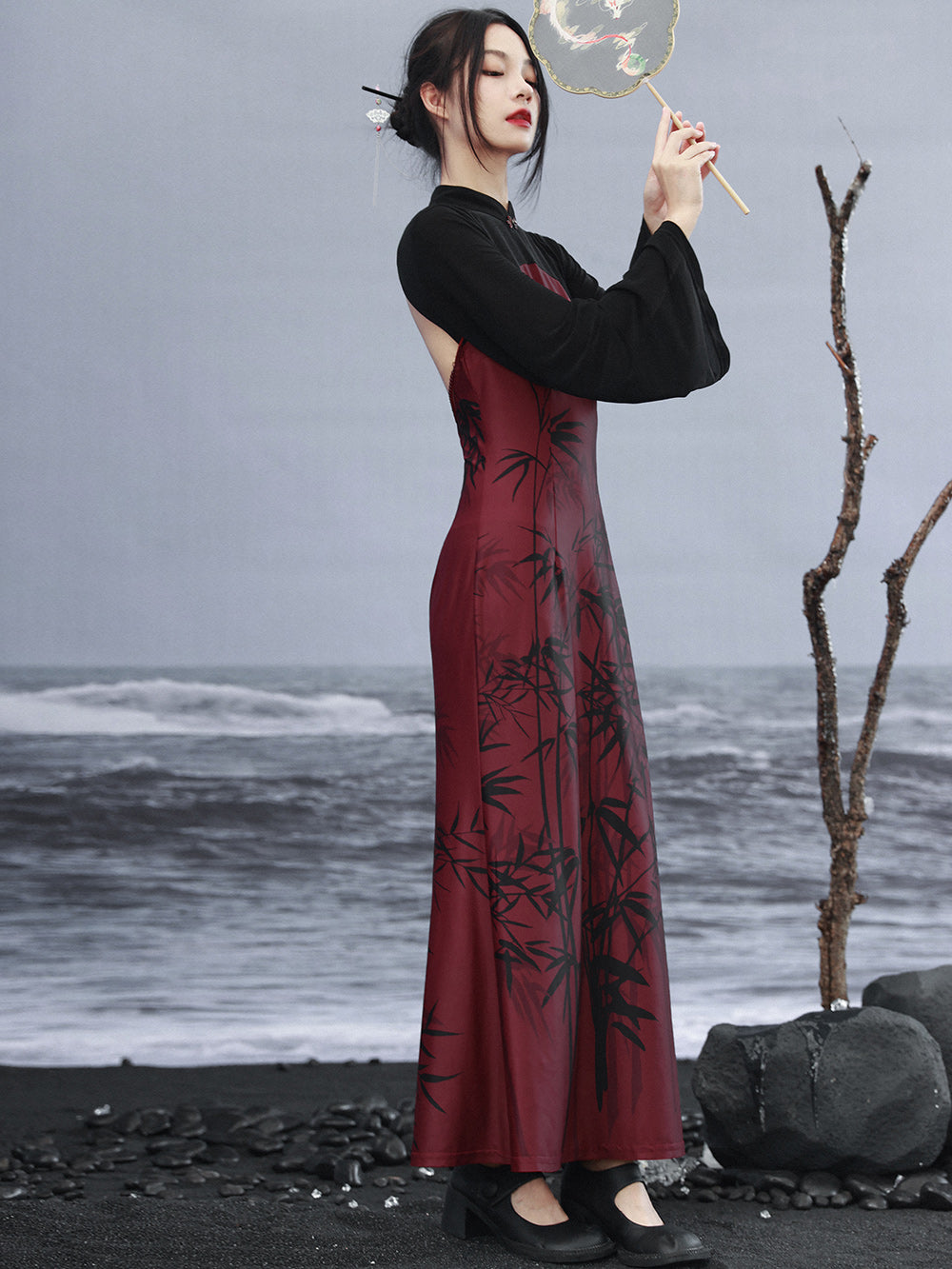 Garnet - Women's Summer New Chinese Style Halter Neck Cheongsam Dress