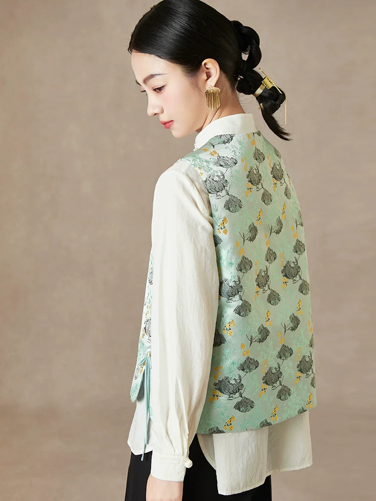 Mint Clouds - New Chinese Style Jacquard Women Vest