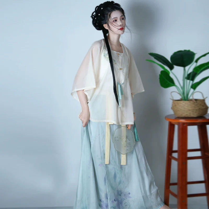 Qianran - New Chinese Style Ming Dynasty Hanfu Matching Set