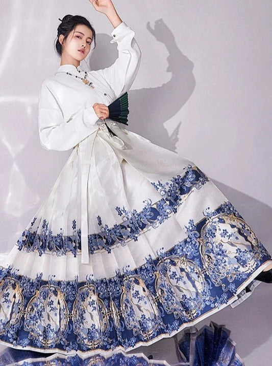 Ming Dynasty Modern Hanfu, Mamianqun, Porcelain 青花瓷