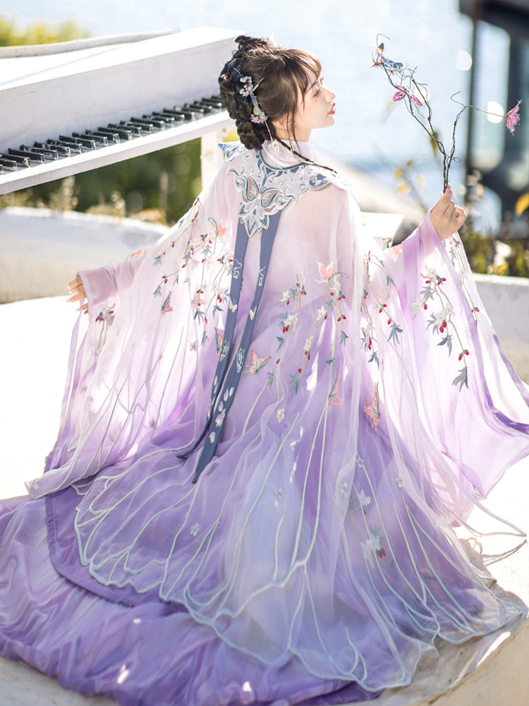 Butterflies and Clouds - Cloud Collar & Pleated Skirt Ming Dynasty Hanfu Set