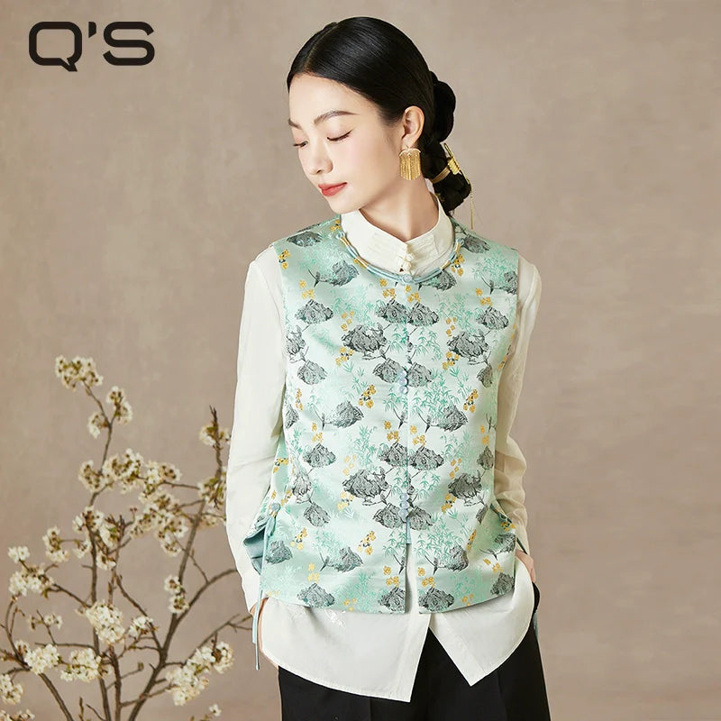 Mint Clouds - New Chinese Style Jacquard Women Vest
