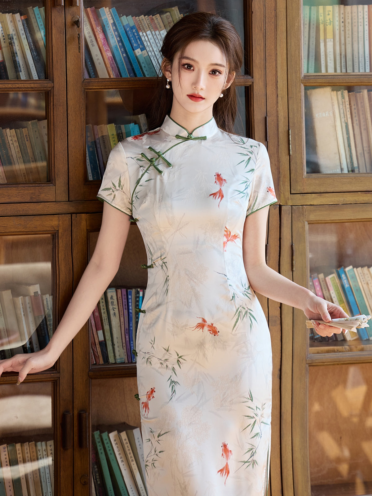 Happy Koi - Short Sleeve Retro Midi Cheongsam