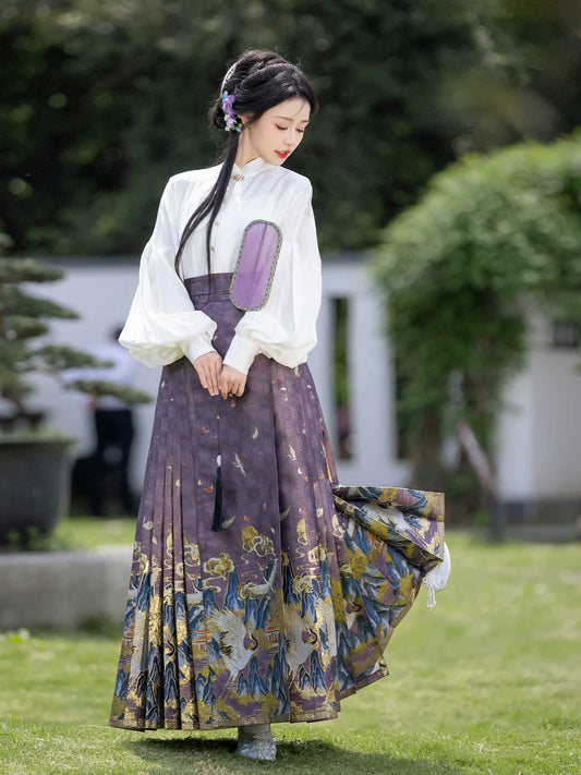 Ming Dynasty Modern Hanfu, Mamianqun, Crane Returns 鹤春归