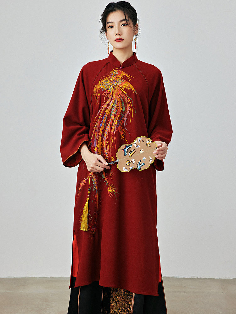 Vintage Phoenix - Wool Cheongsam Dress for Autumn and Winter