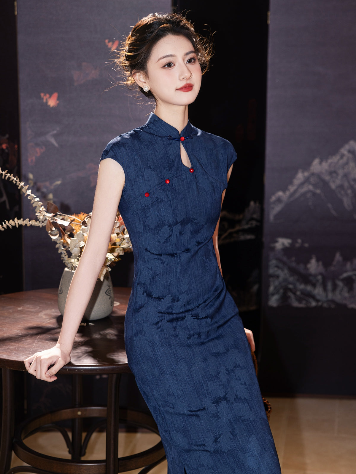 Tibetan Blue - Sleeveless Blue Midi Cheongsam