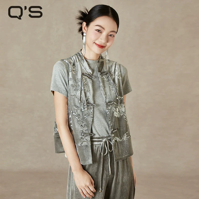 Velvet Blooms - New Chinese Style Sequin Embroidery Women Vest