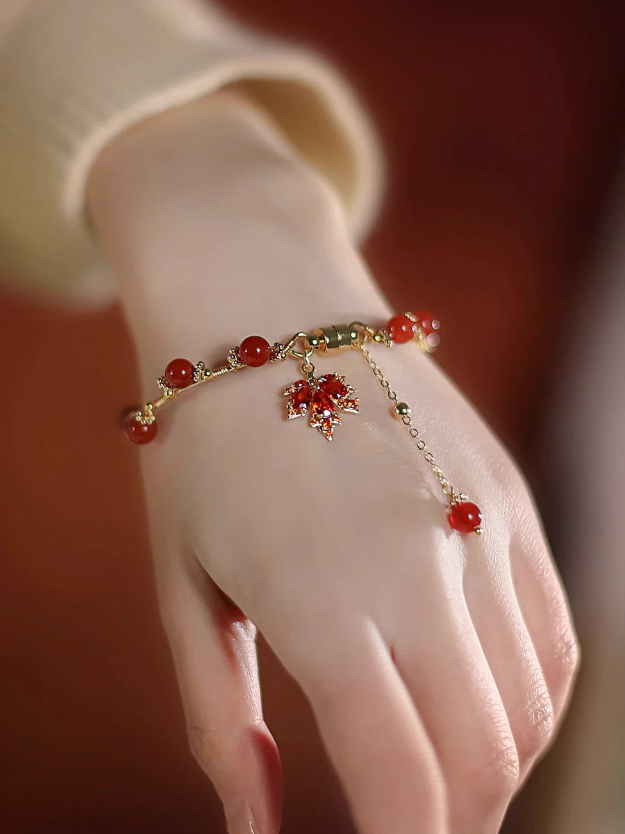 Natural South Red Agate Maple Leaf Bracelet