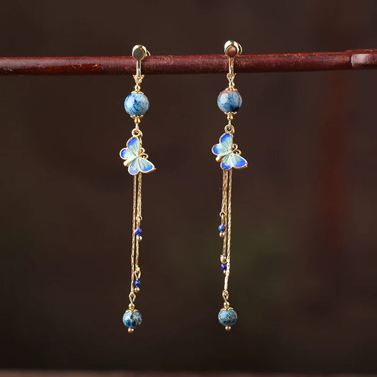 Blue Butterfly Chinese Style Earrings