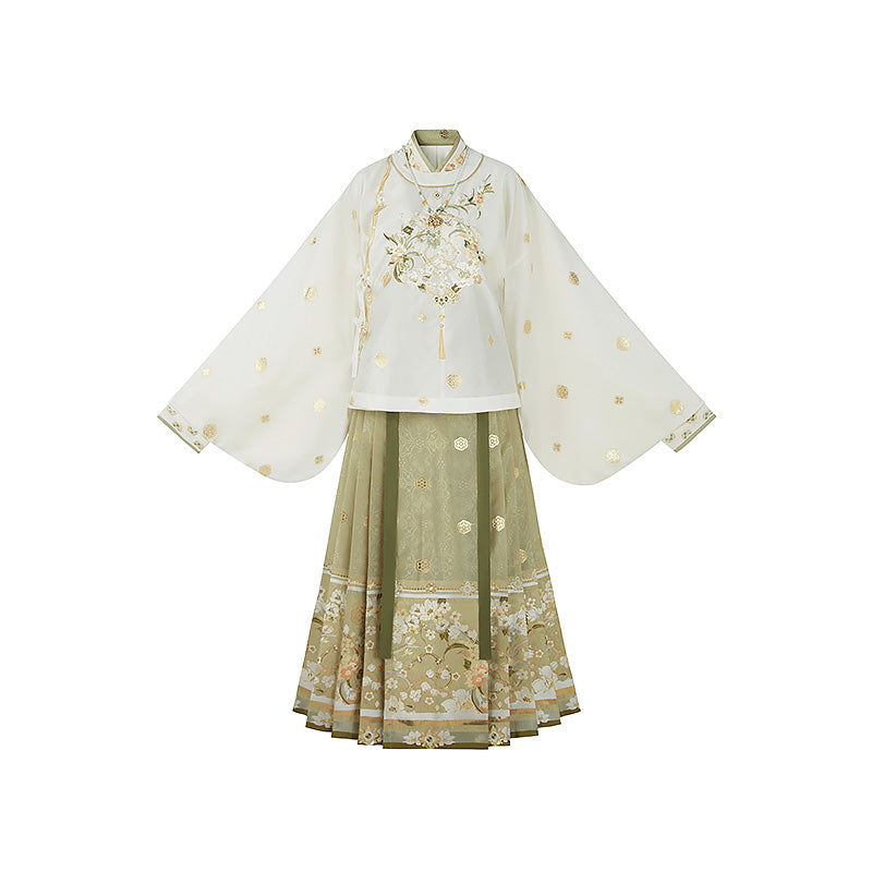 Dark Incense Fan 暗香执扇 - Round Collar Top & Mamianqun Ming Dynasty Hanfu Set