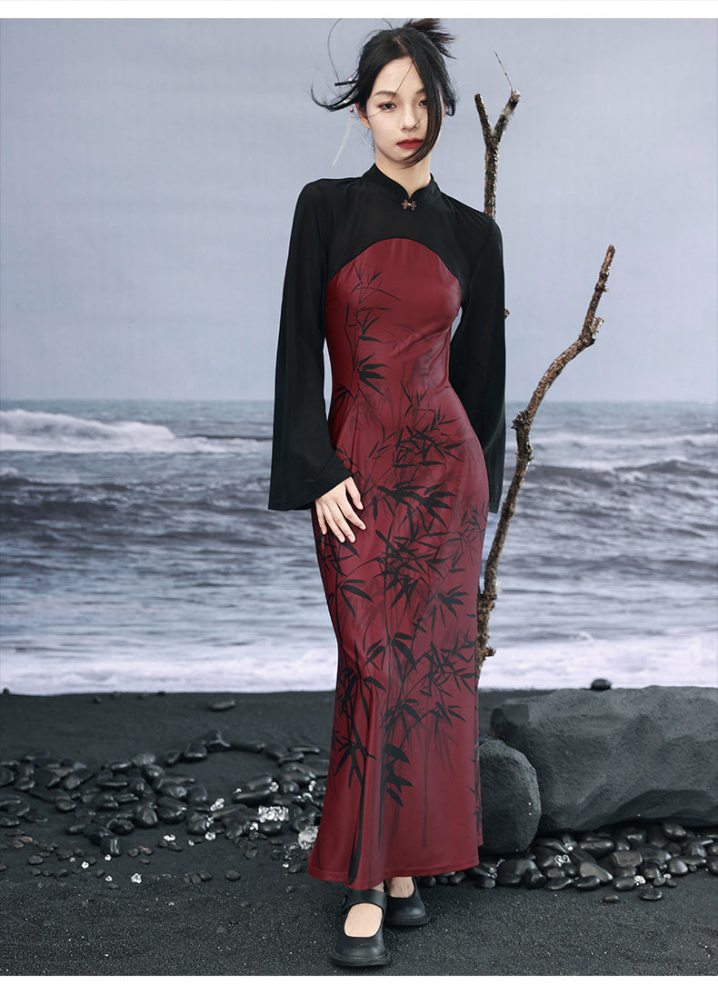 Garnet - Women's Summer New Chinese Style Halter Neck Cheongsam Dress