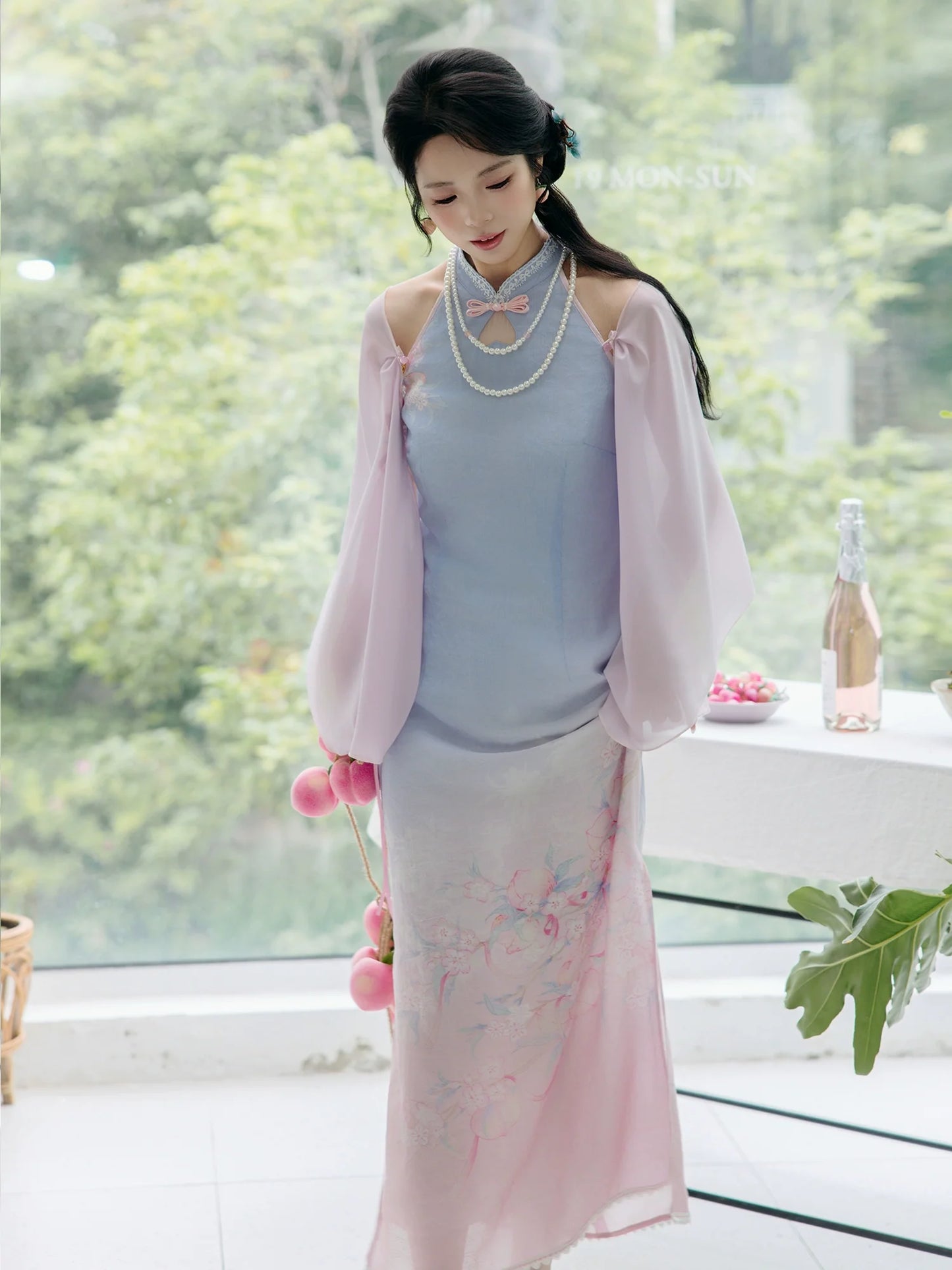 Summer Mountain Peach 初夏山桃 - New Chinese Style Cheongsam Dress (Preorder)