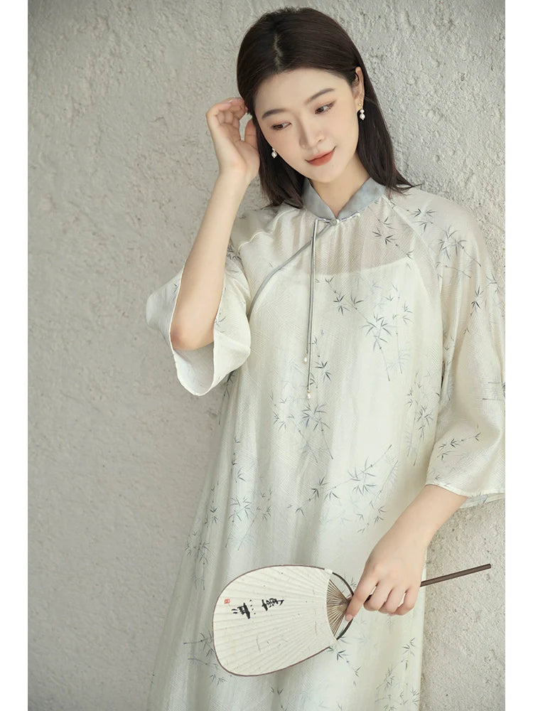 Ink Bamboo - New Chinese Style Summer Cheongsam (Preorder)