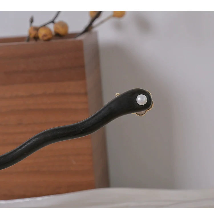 Ebony Hair Stick: Oriental Fan
