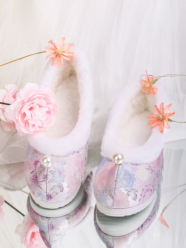 Gianna - Chinese Style Brocade Furry Shoes