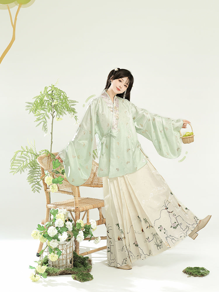 Hundred Herbs 百草 - Cross Collar Top & Mamianqun Ming Dynasty Hanfu Set