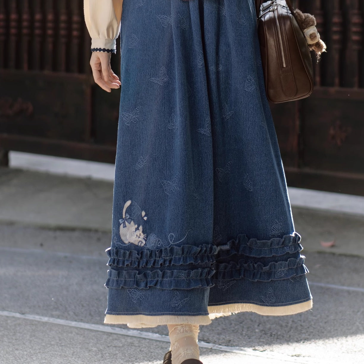 Cat Thread 猫线 - New Chinese Style Daily College Denim Skirt Set