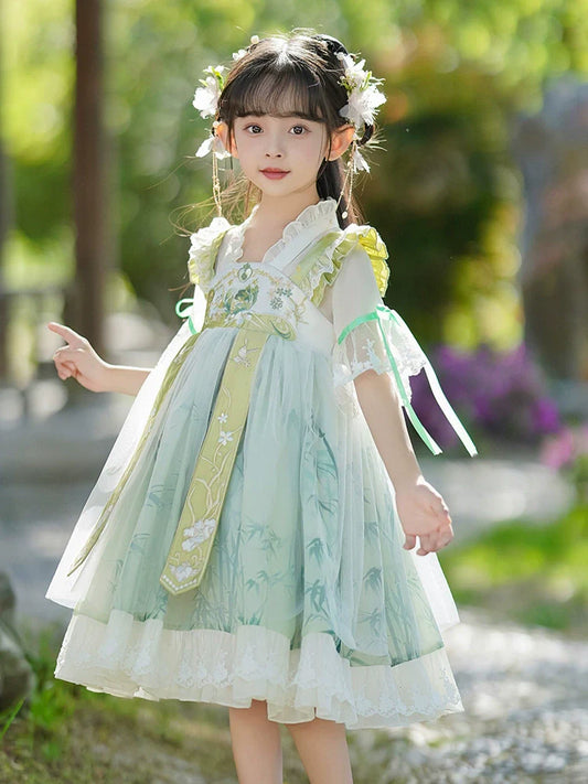 Leaf Fairy - Tang Dynasty Hanfu Dress, Princess Costume for Girls