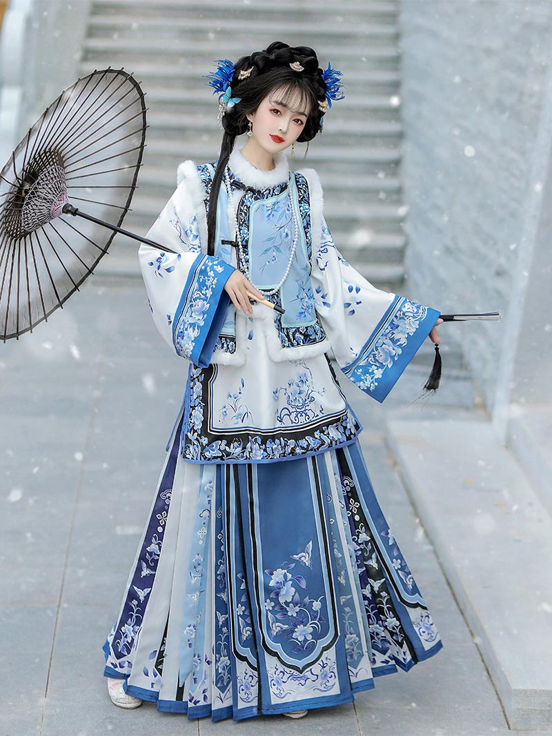 Celadon - Late Qing Dynasty Han Lady Outfit for Autumn and Winter