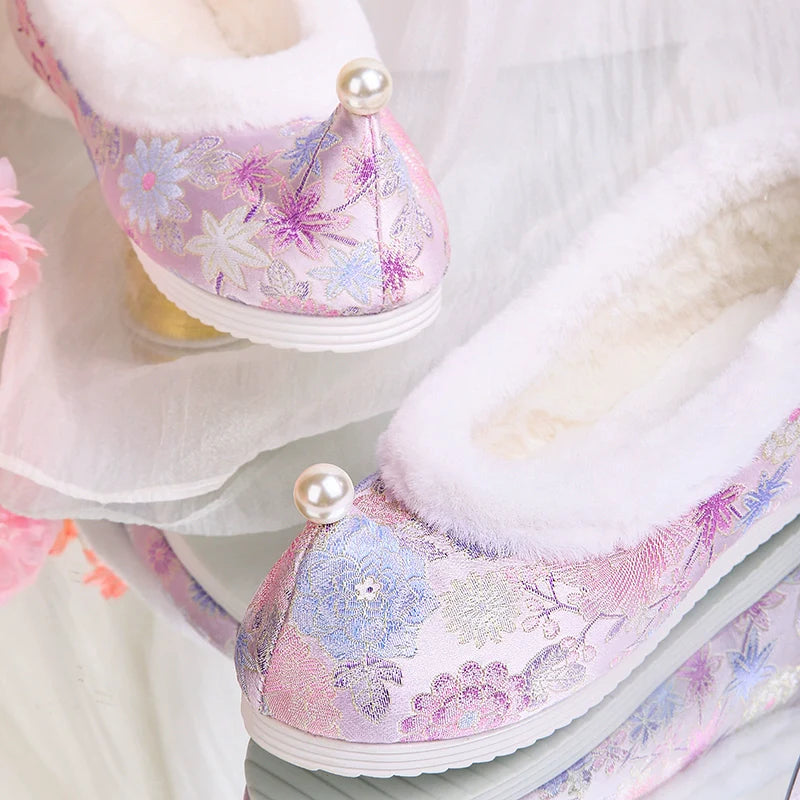 Gianna - Chinese Style Brocade Furry Shoes