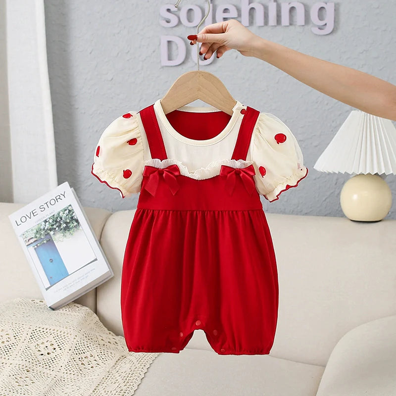 Red Apples - Romper Style Baby Onesies for Girls