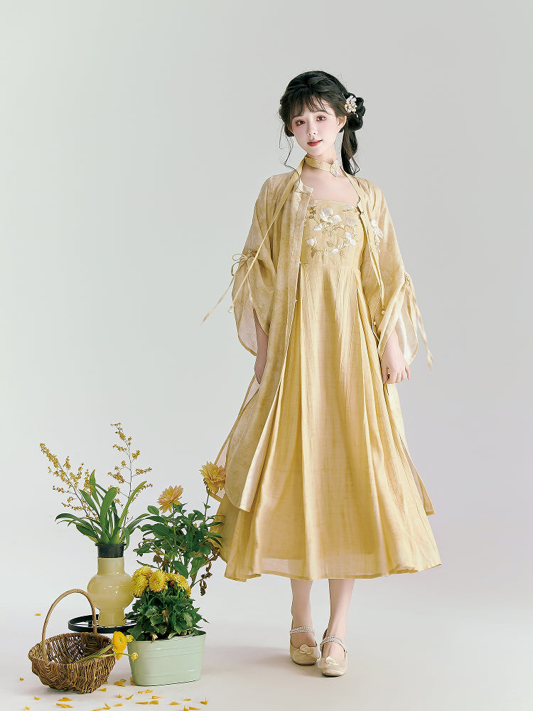 Spring Reflection 春映 - Modern Hanfu Slip Dress Cardigan Set