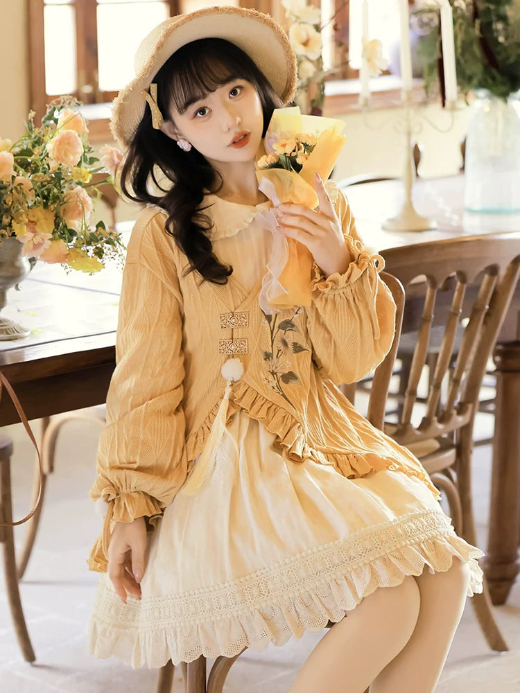 Qi Lolita Ming Dynasty Hanfu Cottage Inspired Outfit, Sunflower