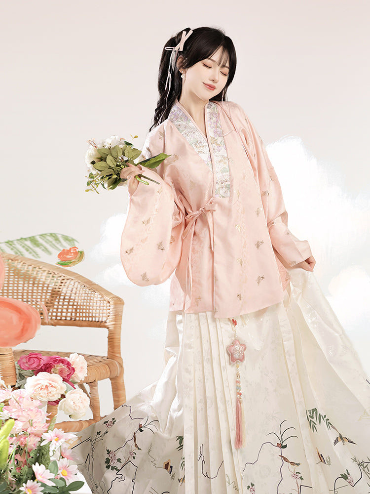 Hundred Herbs 百草 - Cross Collar Top & Mamianqun Ming Dynasty Hanfu Set