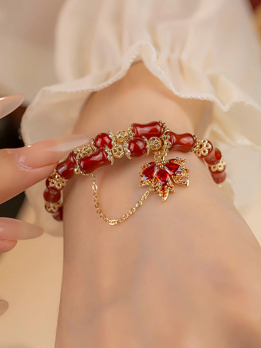 Autumn Maple Leaf Ancient Red Agate Bracelet