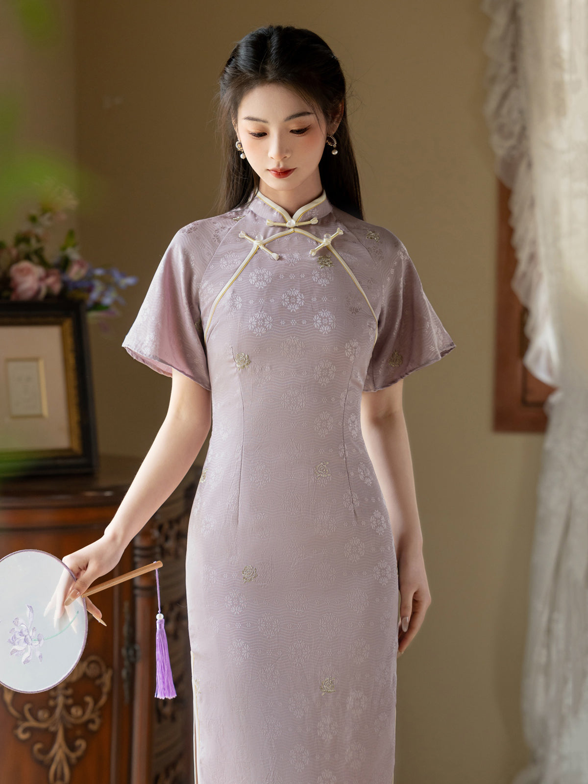 Sweet Lilac - Flare Sleeve Spring Purple Midi Cheongsam