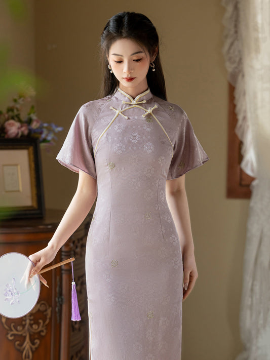 Sweet Lilac - Flare Sleeve Spring Purple Midi Cheongsam