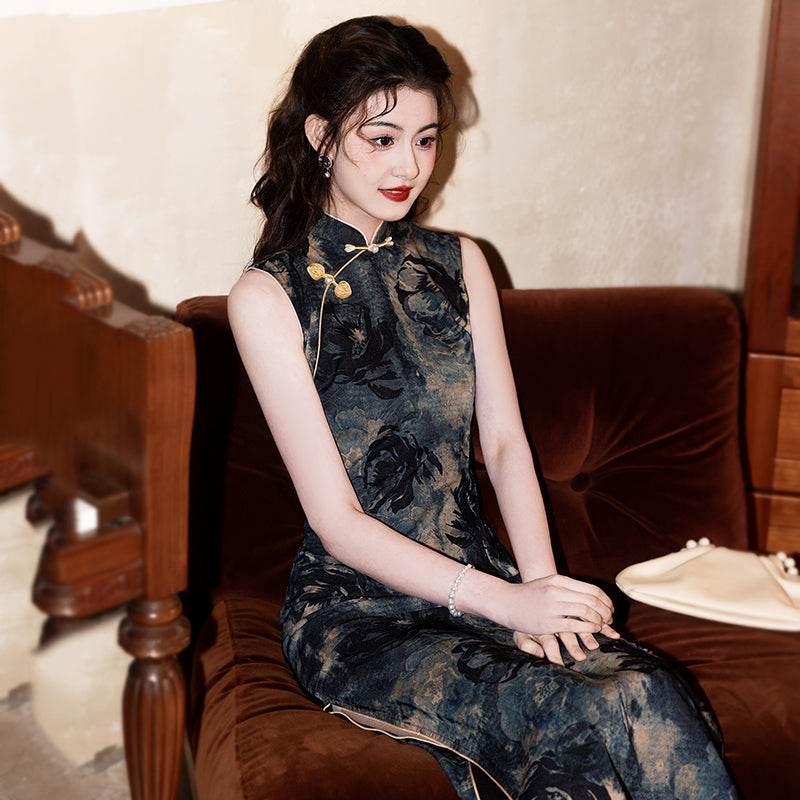 Yayun 雅韵 - Sleeveless Grey Long Cheongsam