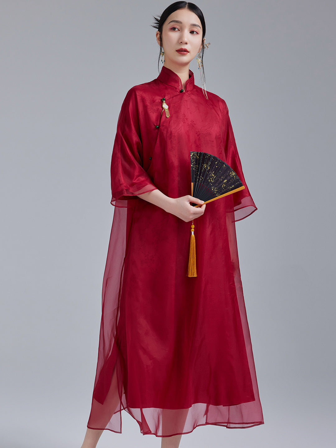 Ruby - 100% Silk Organza Loose Cheongsam Dress