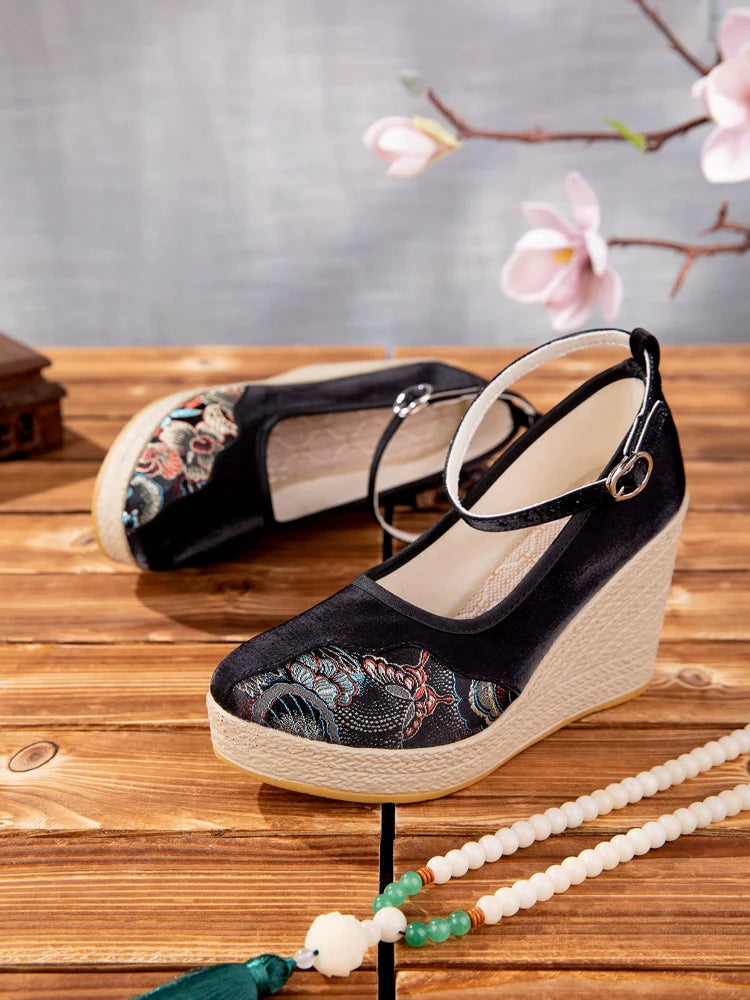 Elena - Wedge Heels Embroidered Qipao Shoes