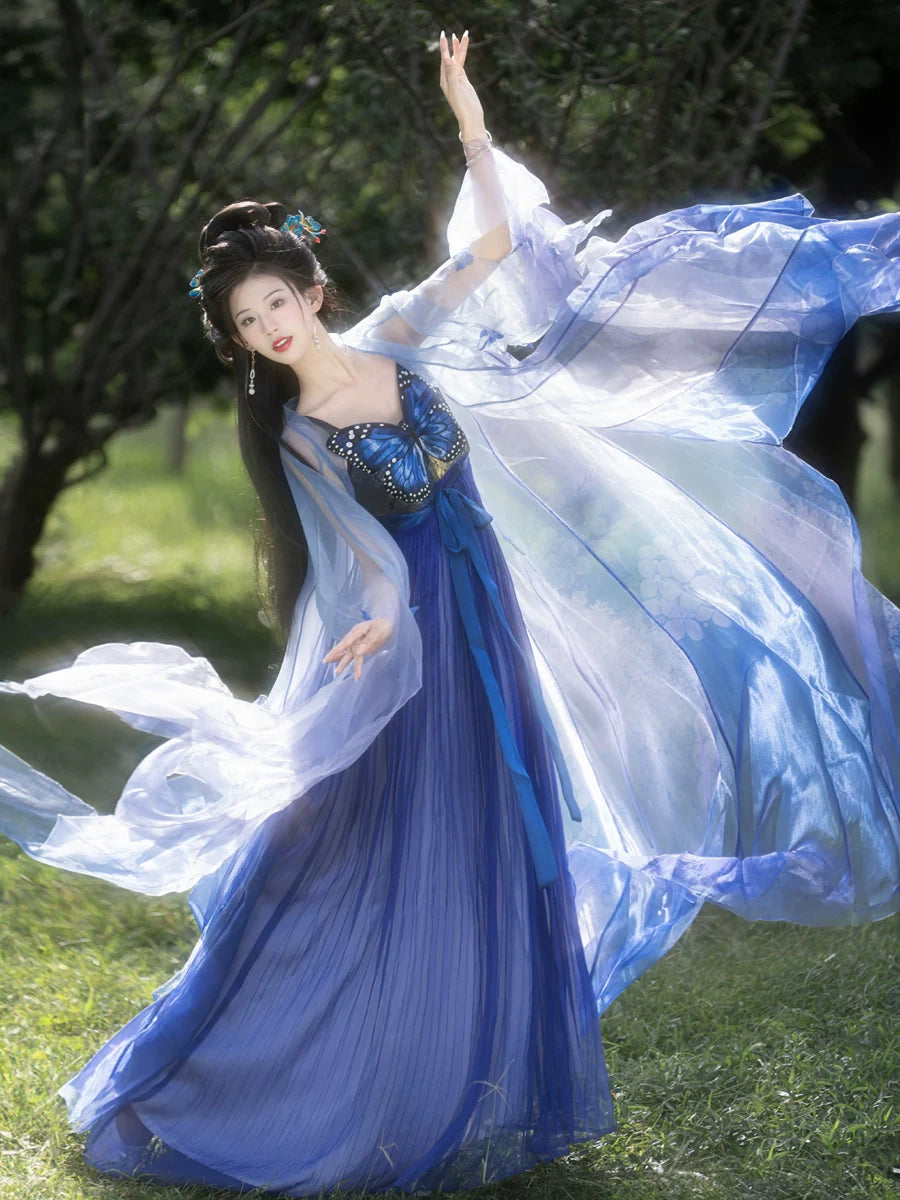 Illusory Butterfly 蓝蝶 - Tang Dynasty Style Hanfu Dress Heziqun