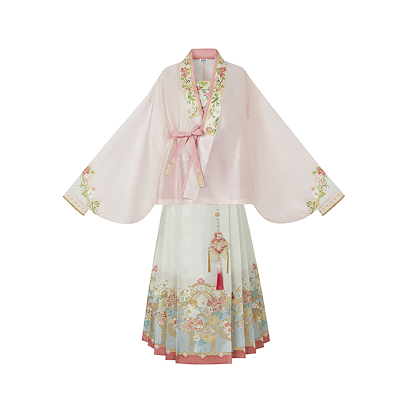 Bogu Taohua 博古桃花 - Cross Collar Top & Mamianqun Ming Dynasty Hanfu Set